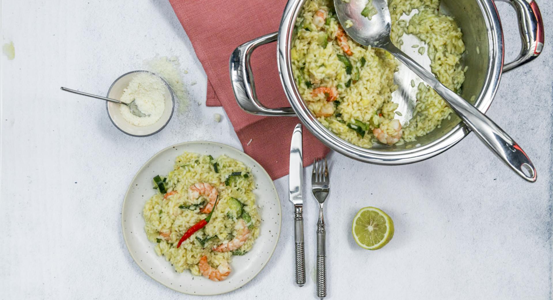 Zucchini risotto with shrimps 