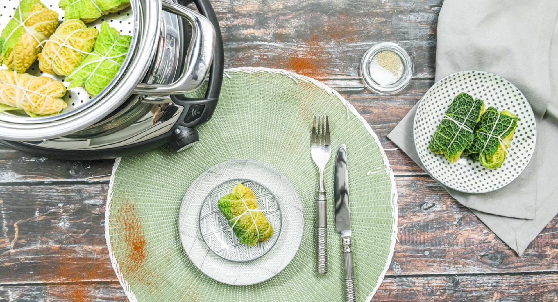 Savoy cabbage roulades with couscous filling