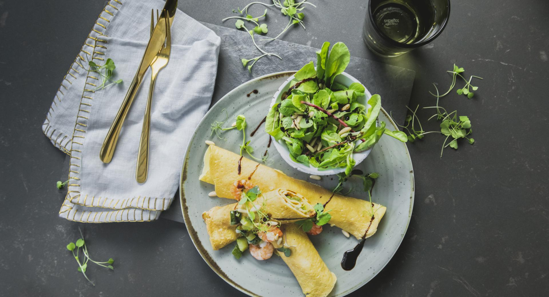 Crêpes with zucchini and shrimps