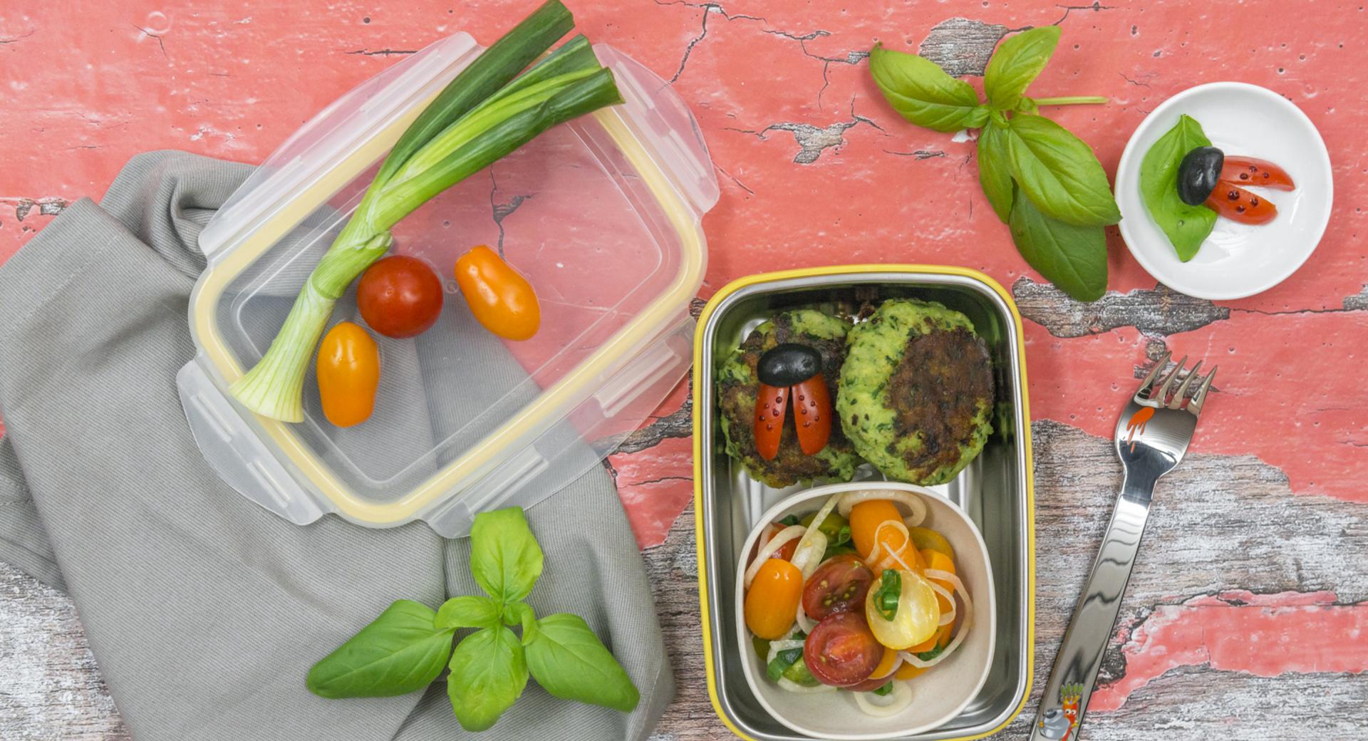 Kids potato burger with mini tomato salad