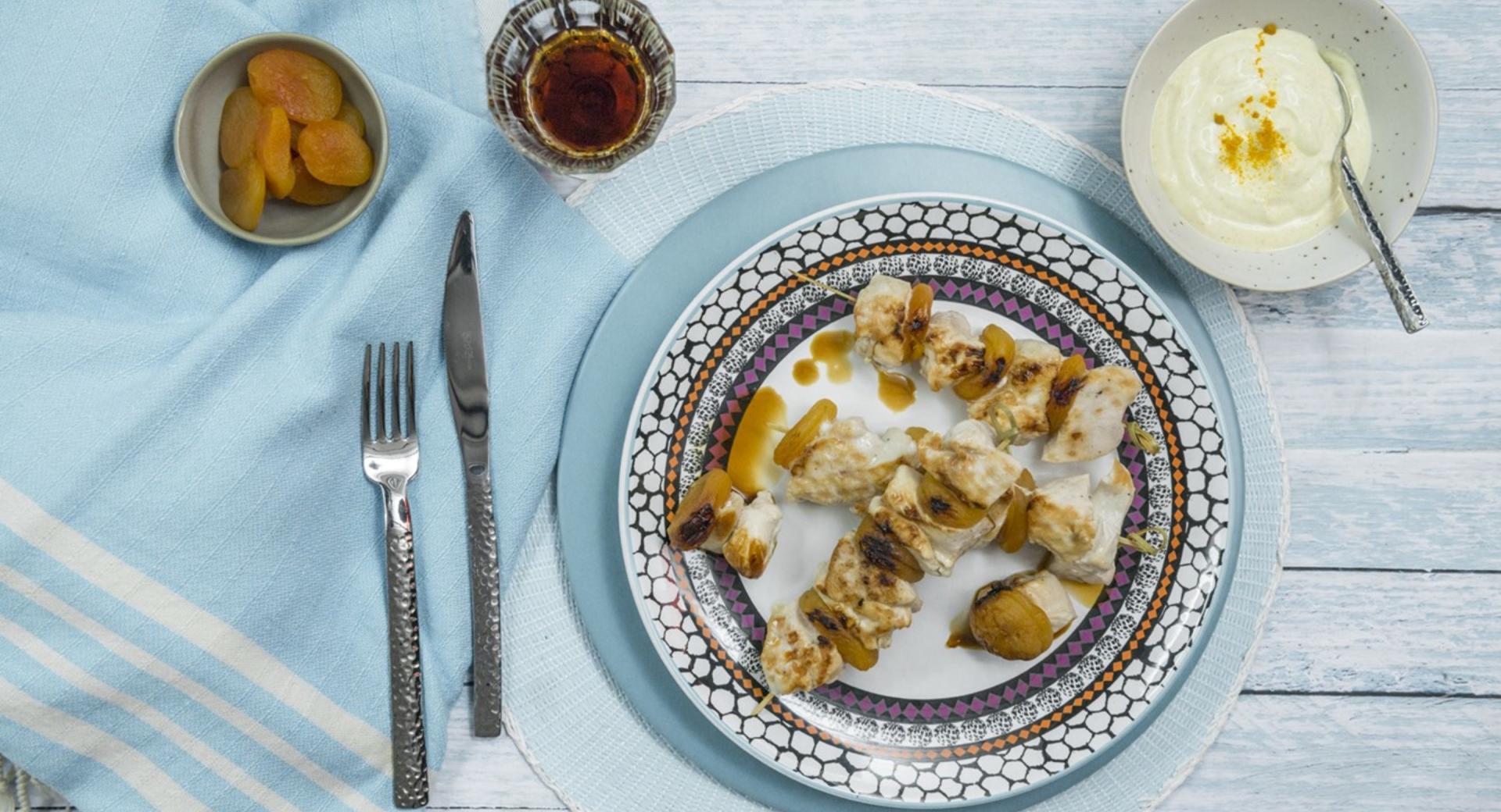 Chicken and apricot skewers