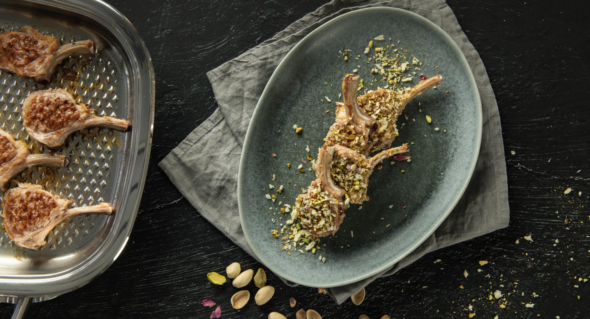 Lamb chops with pistachio crumble