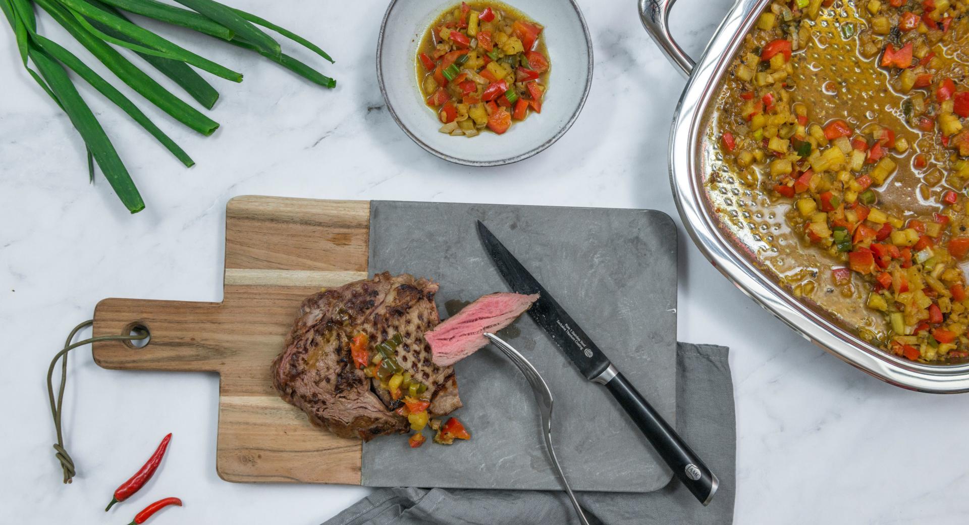 Steaks with pineapple chili salsa 