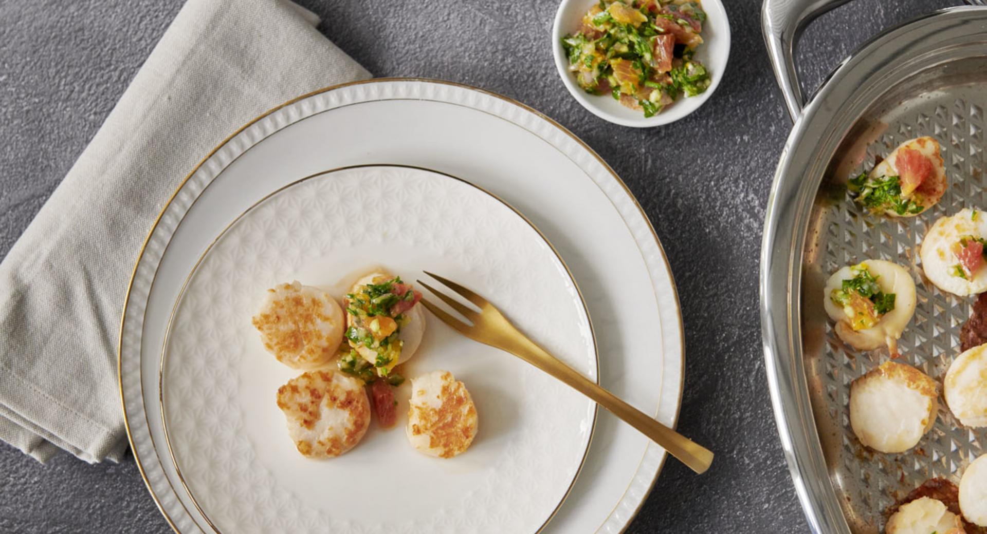 Grilled scallops with herb and orange salsa