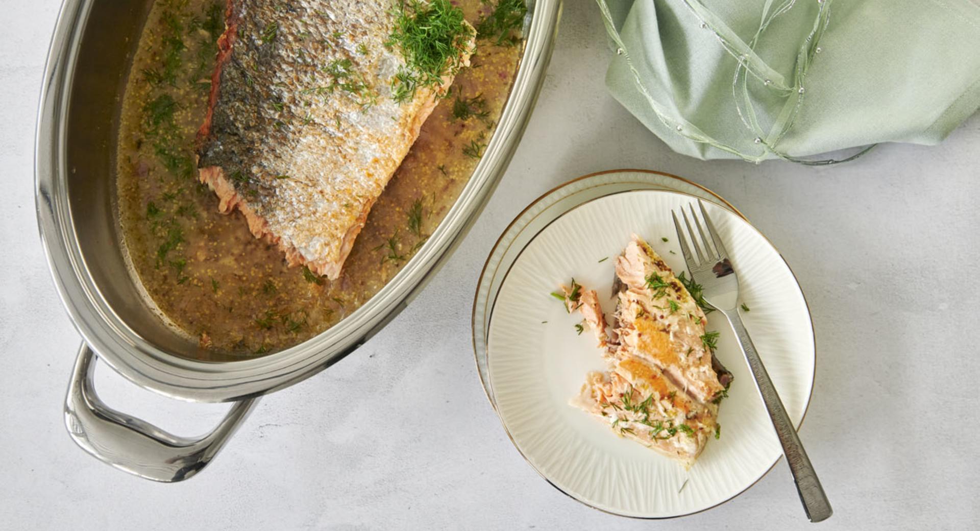 Roasted salmon fillet with cider and mustard