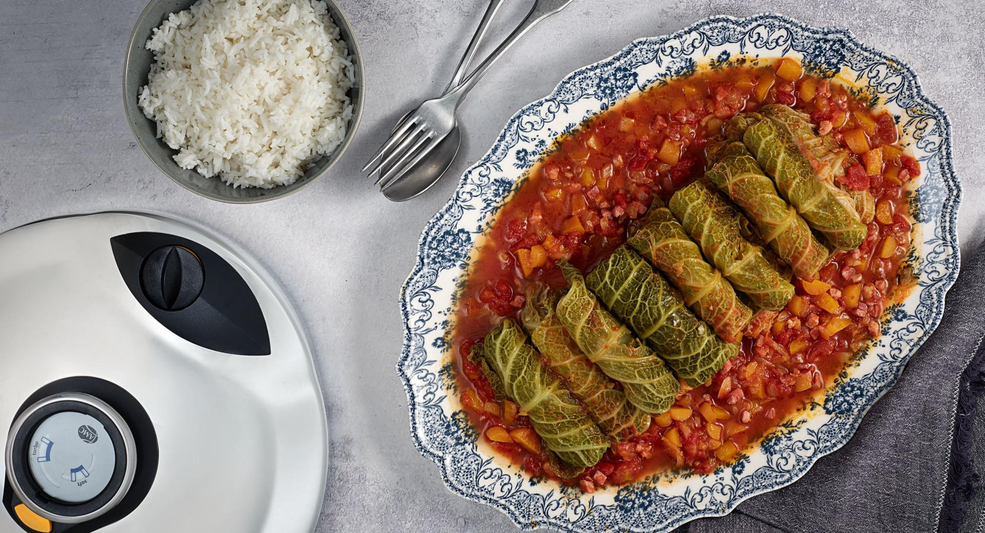 Fresh sausage stuffed cabbage rolls