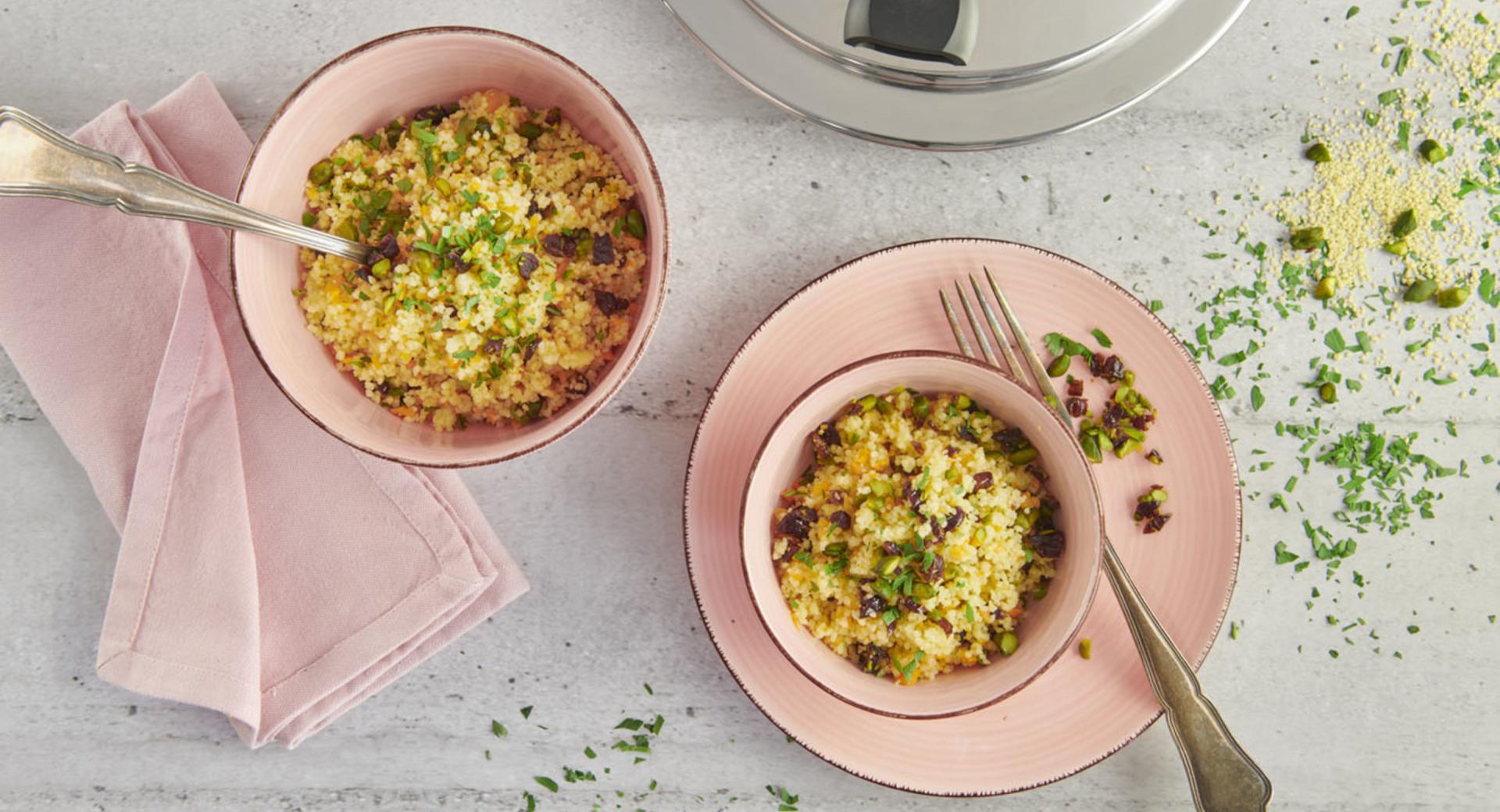 Couscous salad with cranberries and pistachios