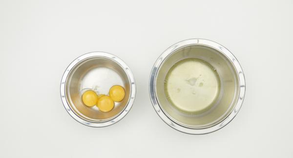 Separate three eggs, beat egg white with salt until stiff in the small combi bowl.