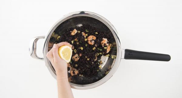 At the end of cooking time of the Secuquick, place pot in the inverted lid and let it depressurize by itself. Open Secuquick and add the rice to the HotPan, mix and Season with Lemon Juice and extra virgin olive oil as desired. Serve warm or cold.