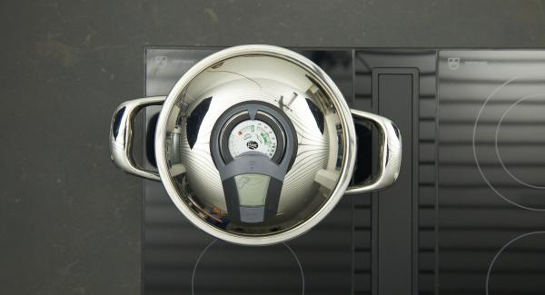 Place the pot on the hob and switch it to the highest level. Switch on Audiotherm, fit it on Visiotherm and turn until the roasting symbol appears.