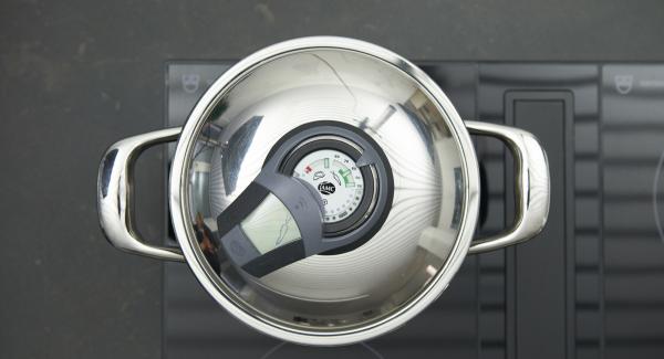 Place the pot with the vegetable broth on hob and set it at the highest level. Switch on Audiotherm, fit it on Visiotherm and turn it until the vegetable symbol appears.