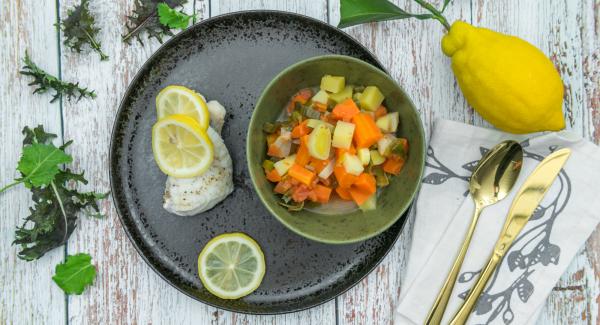 At the end of the cooking time, season the vegetables with salt and pepper.