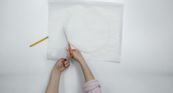 Cut a circle out of baking paper using a 24 cm lid.