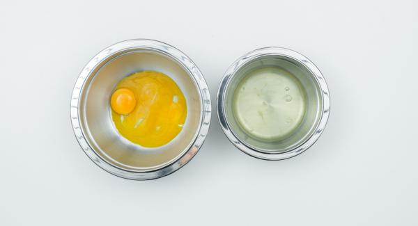Separate the eggs and beat the egg white with salt until stiff.