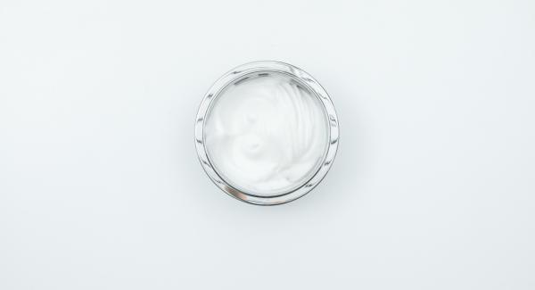 Separate the eggs and beat the egg white with salt until stiff.