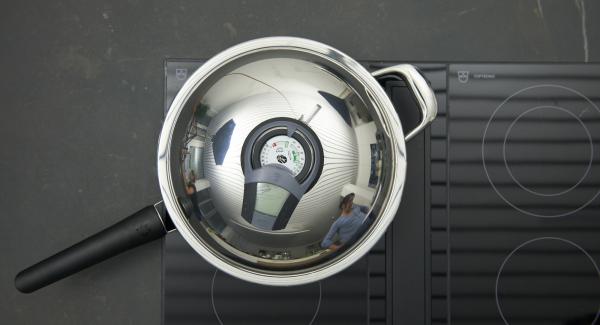 Put the shallots in HotPan. Put the lid on, place on stove and set at highest level. Switch on Audiotherm, fit it on Visiotherm and turn it until the roasting symbol appears.