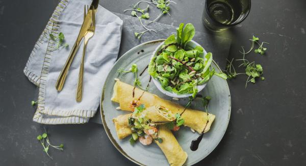 Crêpes with zucchini and shrimps