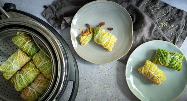 Savoy cabbage rolls with couscous filling