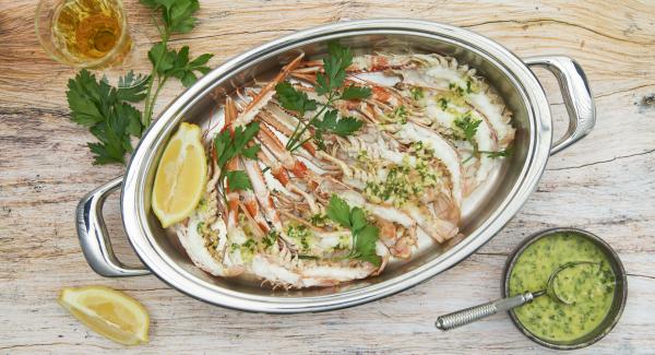 Langoustines with garlic parsley oil