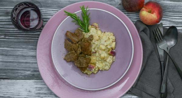 Peach risotto with lamb fillet