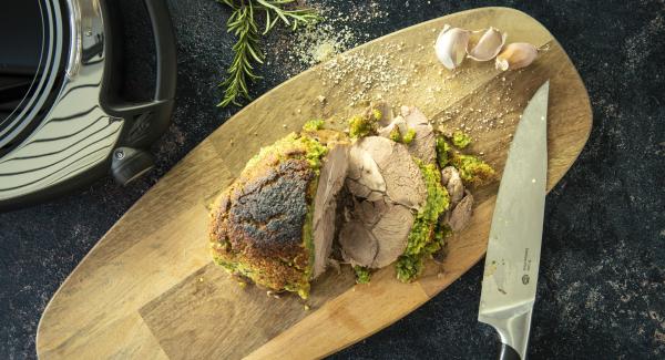 Leg of lamb with almond and herb crust