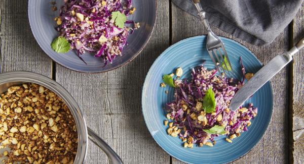 Red cabbage salad with ginger-sesame dressing