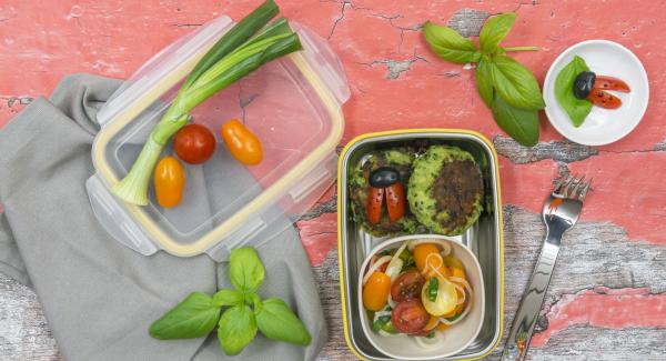 Kids potato burger with mini tomato salad