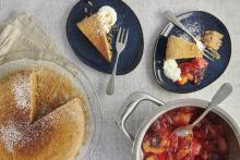 Chestnut cake with stewed plums
