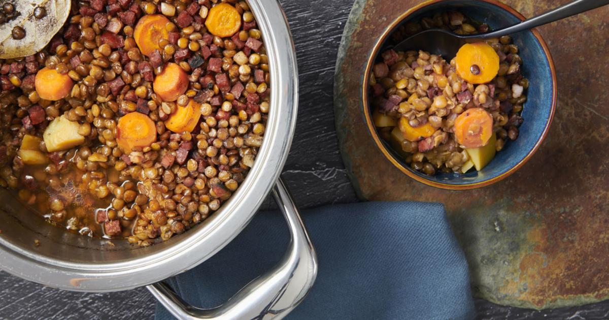 Lentil stew with ham